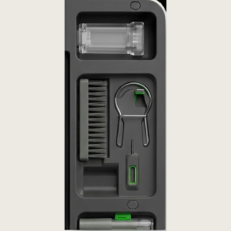 Reposamuñecas 2 en 1 ERGORA — detalle del kit de limpieza